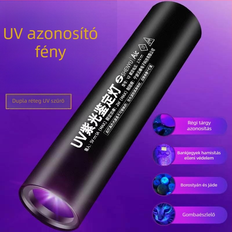 Shenyu 365 nm UV zseblámpa bankjegyek és jáde azonosítására, LED, tölthető, ultra vékony, többfunkciós