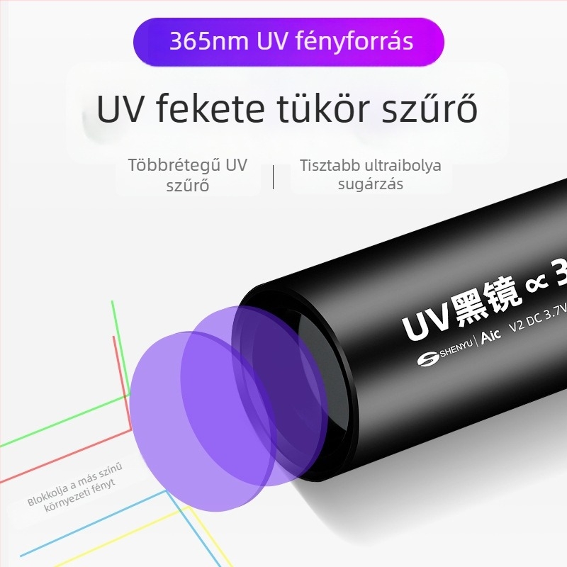 Shenyu 365 nm UV zseblámpa bankjegyek és jáde azonosítására, LED, tölthető, ultra vékony, többfunkciós