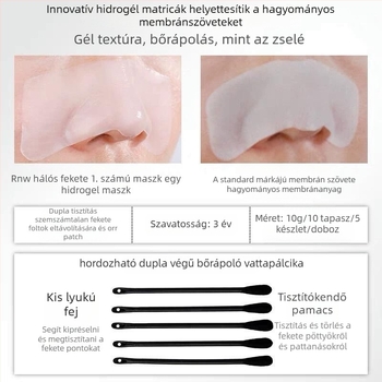 Ruwei orrmaszk mitesszerek eltávolítására – dupla hidratáló formula, 5 darabos csomag, minden bőrtípushoz, 3 év jótállás