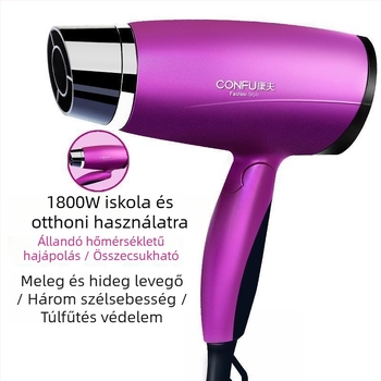 Confu 3110 hajszárító otthoni használatra, 1800W, 220V, összecsukható, túlmelegedés elleni védelem