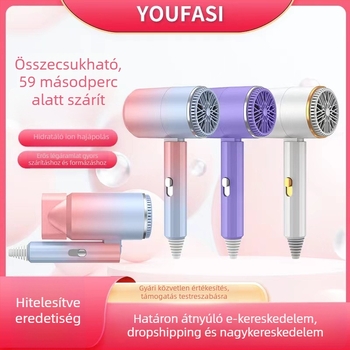 Összecsukható utazó hajszárító, 1200W, 220V, DC motor, forró/hideg levegő, túlmelegedés elleni védelem