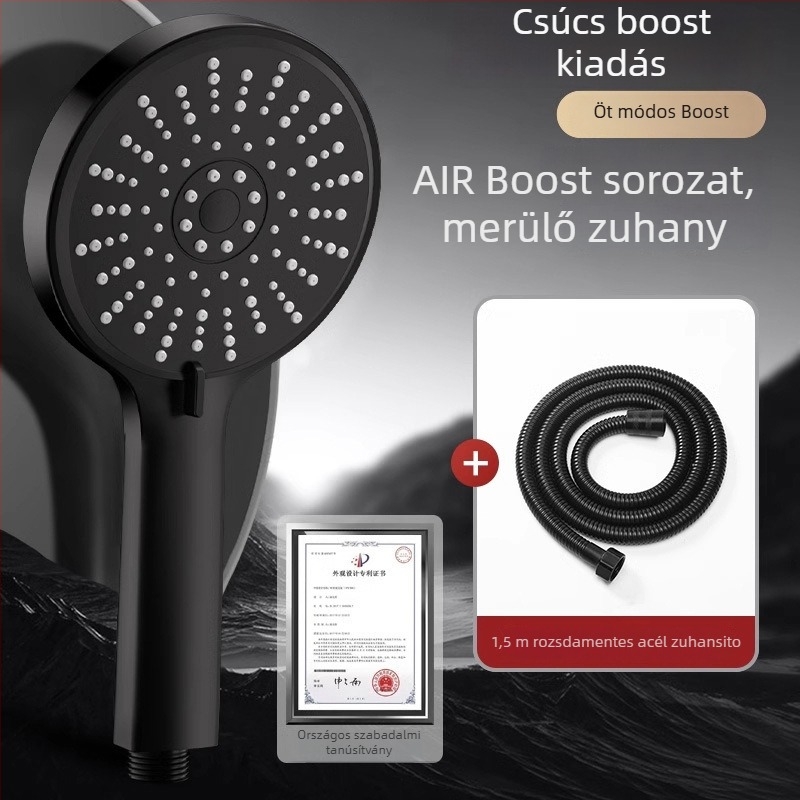 Nyomásos zuhanyfej, öt sebességre állítható, nagy panel kiömlő és univerzális interfész