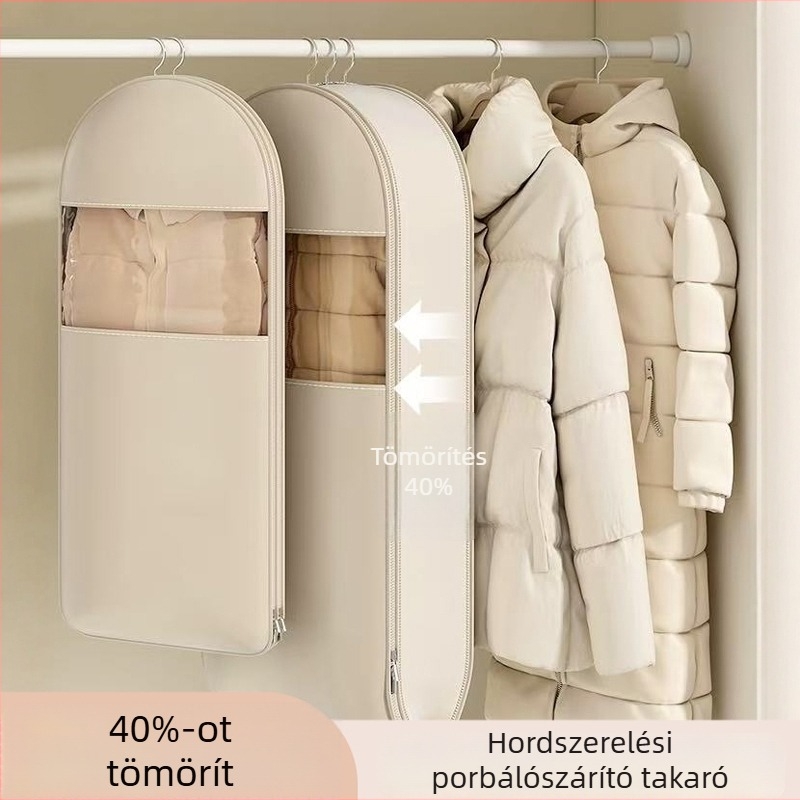 Függő kabát tároló táska – szatén anyag, por- és nedvességálló, egyszerű és modern stílus, hálószobai tárolás