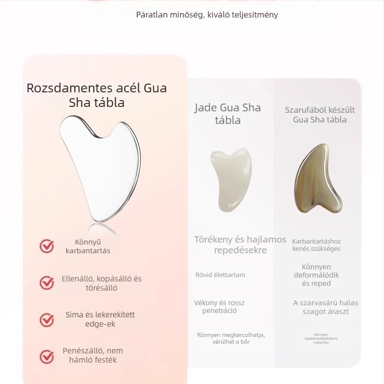 304 rozsdamentes acélból készült szív alakú gua sha eszköz arcápoláshoz, tükörfényes felülettel