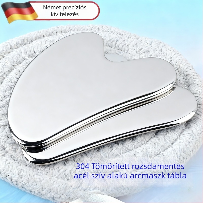 304 rozsdamentes acélból készült szív alakú gua sha eszköz arcápoláshoz, tükörfényes felülettel