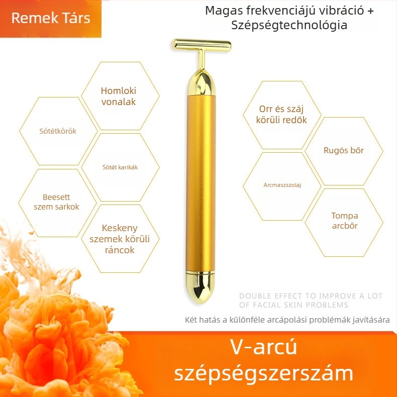 Tip T, 24K arany elektromos arcmasszírozó pálca V-arc feszesítéséhez – arcbőr szépség eszköz, egy sebesség, otthoni használatra