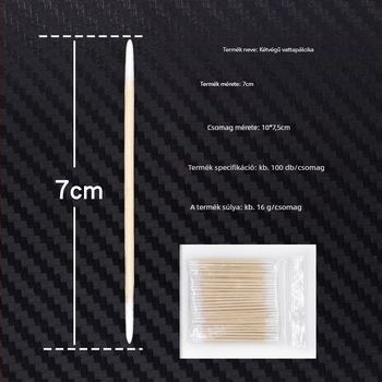 Kétoldalas vattapálcika, egyszer használatos szépségápolási eszköz a szemöldök tisztításához, hegyes végek, nettó tömeg 16 g