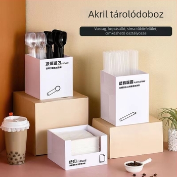Szívószál és szalvéta tároló doboz, műanyag, sima felület, négyszögletes kialakítás, modern-minimalista stílus