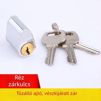 Réz anyagú tűzvédelmi ajtó zár cilindere; modell Fireproof lock cylinder; márka Zhiwei; alkalmas tűzvédelmi ajtókhoz; tömeg 60 g