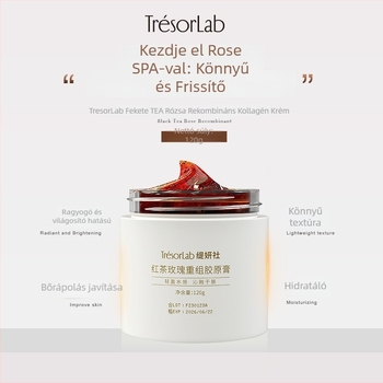 Tiyanhe Krém-Gél Maszk rekombinált kollagénnel, fekete teával és rózsával – Hidratáló, Pórusfinomító, Normál bőrtípushoz, 120 ml, 3 év szavatosság