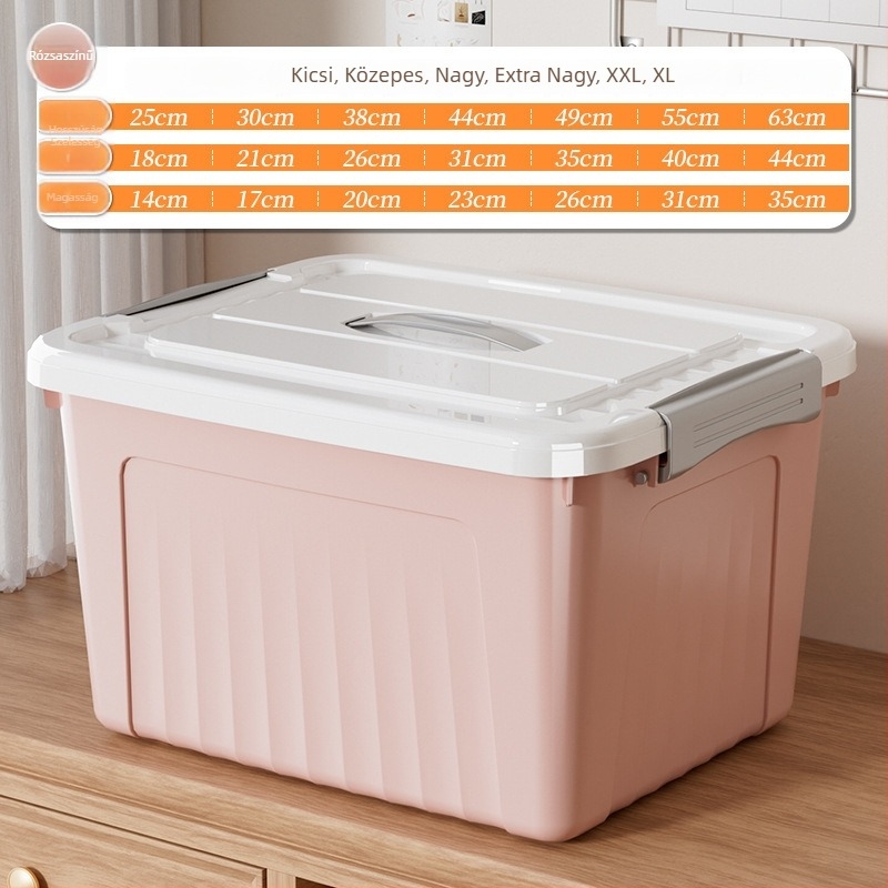 Ruhatároló doboz, Átlátszó kialakítás, 50–60 L kapacitás, PP műanyag, Többfunkciós, Por- és nedvességálló