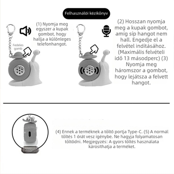 Műanyag kulcstartó hanggombbal és felvevő babával – rajzfilm stílusú, stresszoldó játék