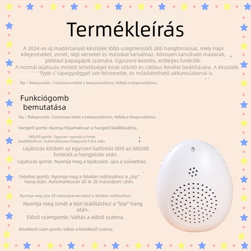 Papagáj beszédtanító készülék – műanyag test, felnőtt korú, márka Happy Parrot, madarak számára