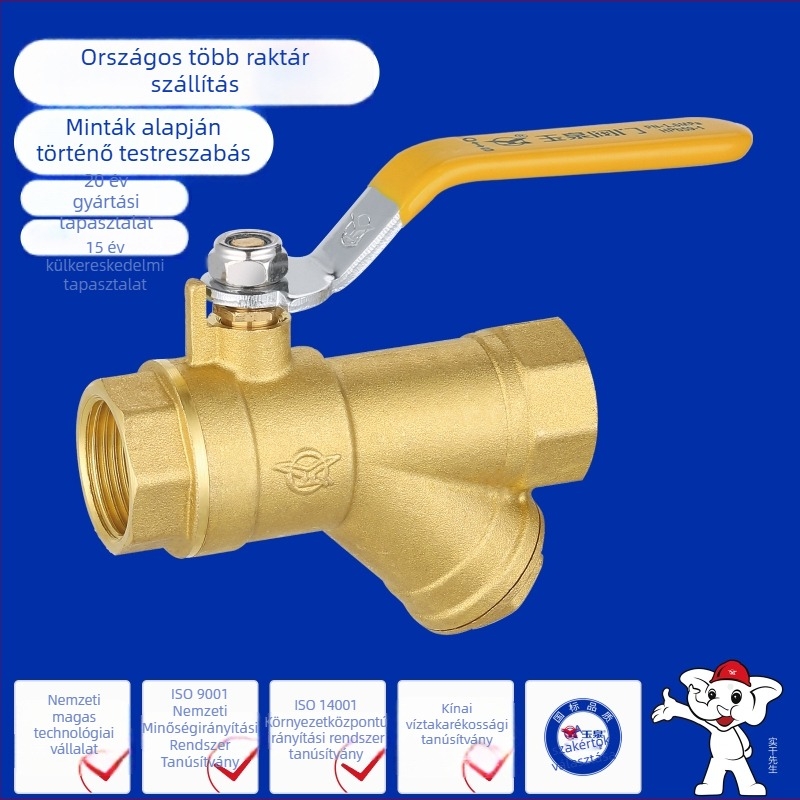Sárgaréz szűrő gömbcsap Yq-1202, rögzített kétutas vízcsap, belső menet csatlakozás