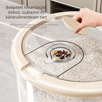 Rizstároló doboz — lezárható, nedvességálló és rovarriasztó, élelmiszer-minőségű PP műanyag.