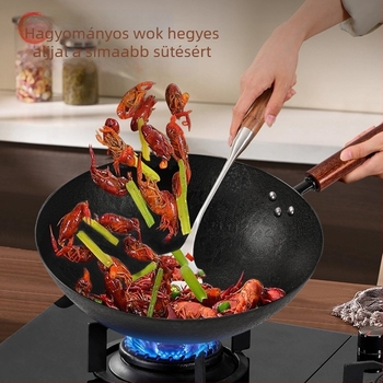 Rozsdamentes acél wok kettős aljzattal, tapadásmentes felülettel, univerzális tűzhelyhez