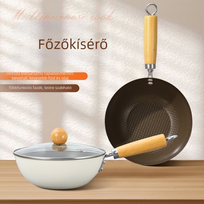 Szénacél wok, többszörös aljjal, indukciós kompatibilis, üvegfedél