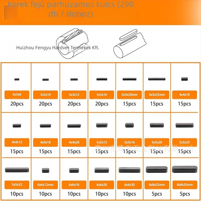 Szénacél kulcspin-készlet, 530 db, körkörös, félkör és lekerekített párhuzamos kulcsok