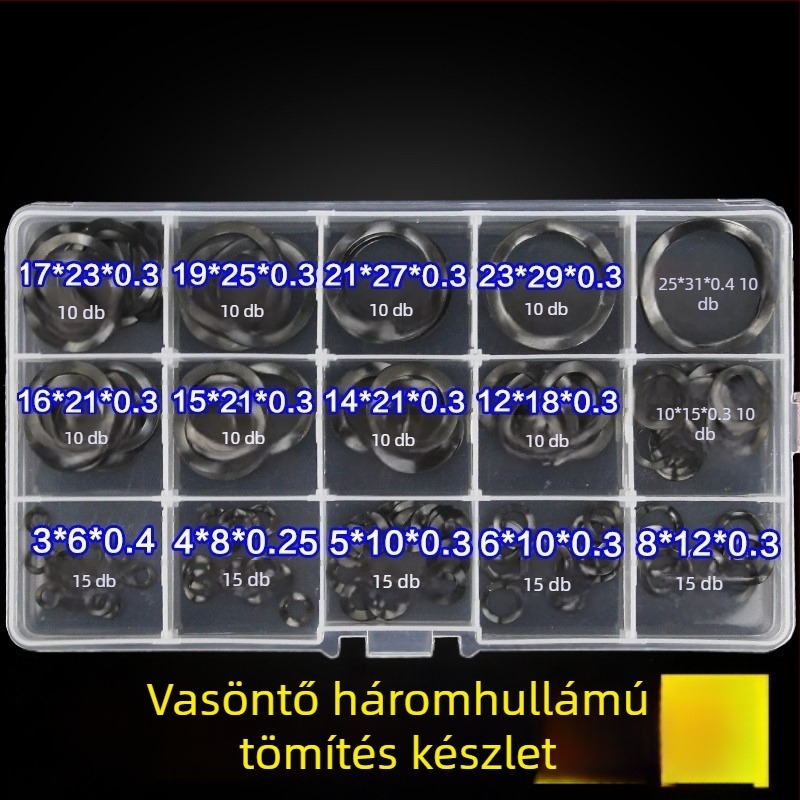 Aozhang Fekete háromhullámos alátét készlet, hullám alakú tömítés alátét, rugóacél, 8. osztály