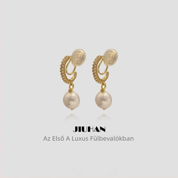 Fülbevalók klipszes, francia stílusú édesvízi gyöngyökkel, geometriai kialakítás, elektroplattált bevonat, természetes stílus