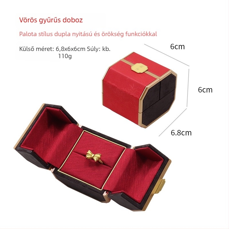 Kínai stílusú ékszerdoboz kettős kijelzővel, műanyag doboz + PU bőr, ékszerek csomagolása