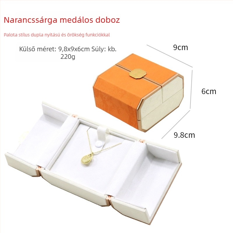 Kínai stílusú ékszerdoboz kettős kijelzővel, műanyag doboz + PU bőr, ékszerek csomagolása