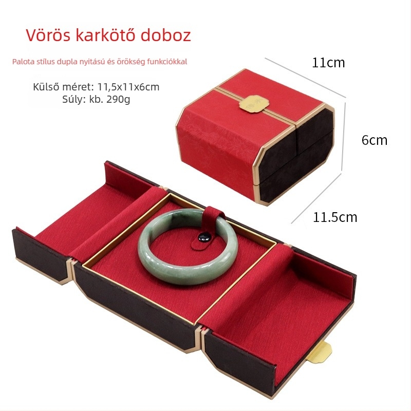 Kínai stílusú ékszerdoboz kettős kijelzővel, műanyag doboz + PU bőr, ékszerek csomagolása