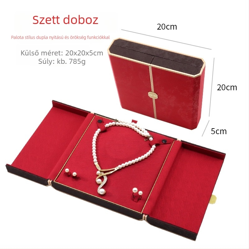 Kínai stílusú ékszerdoboz kettős kijelzővel, műanyag doboz + PU bőr, ékszerek csomagolása
