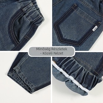 Fiúknak való denim nadrág fleece-béléssel, casual stílus, 73% pamut denim anyag, középmagas derekú, elastikus övvel, 3–8 éveseknek, tavasz–ősz–tél