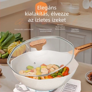 Maifan kő bevonatú wok, tapadásmentes, indukciós tűzhelyhez, üvegfedő, modell H09
