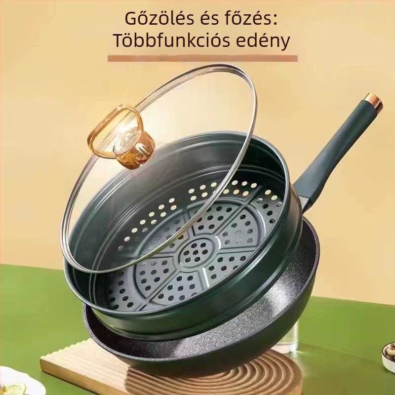 Maifan kő bevonatú wok, tapadásmentes, indukciós tűzhelyhez, üvegfedő, modell H09