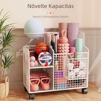 Vasból készült tárolóállvány sportfelszerelésekhez, padlóra álló, két szintű, többfunkciós