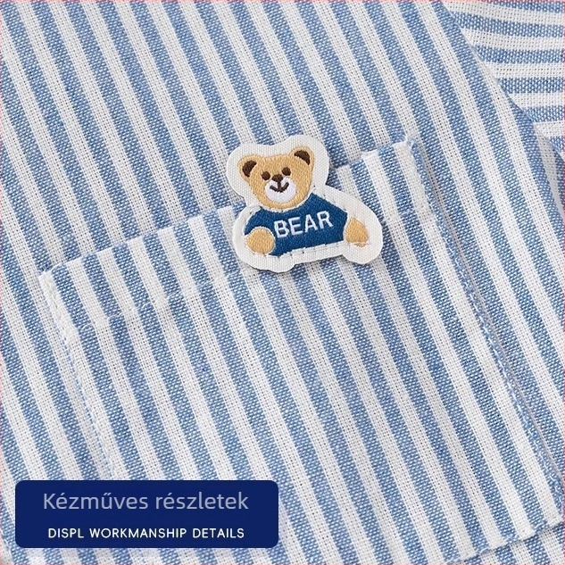 Csíkos gyerek hosszú ujjú ing galléros, 100% pamut, tavasz-ősz, 3–8 évesek