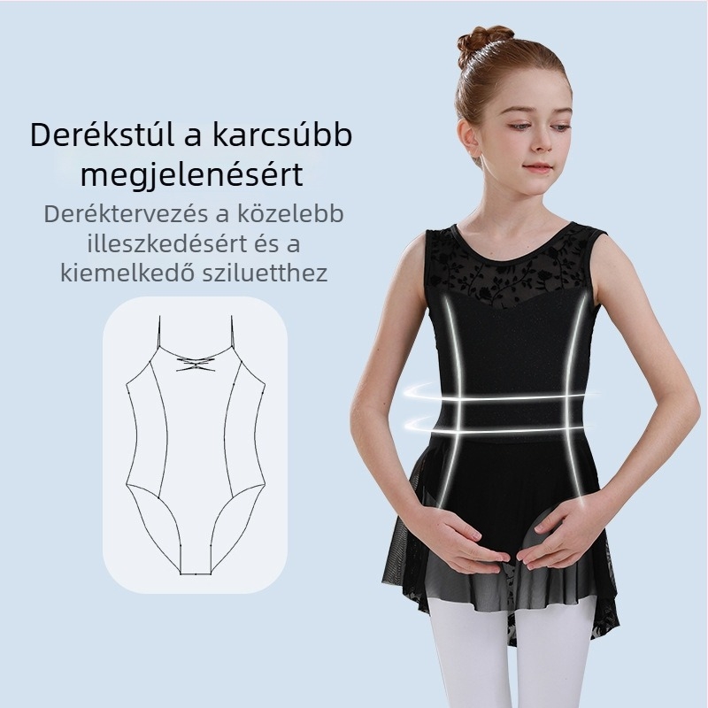 Gyerekek balett gyakorlóruhája – nylon anyag, lágy felület, édes stílus (3–8 év között, 2024 tavasza)