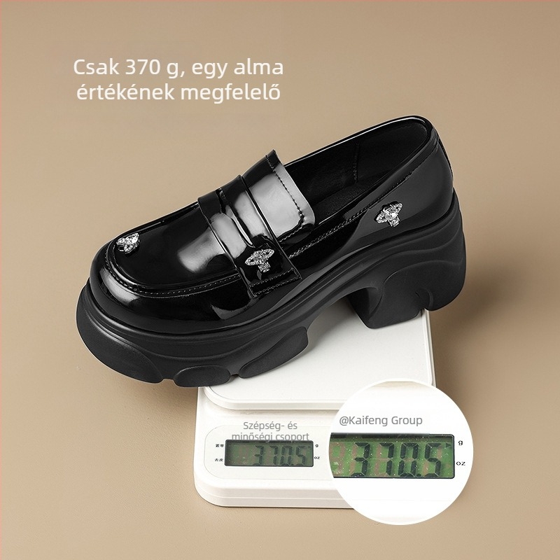 Loafer cipő kerek orrú, PU felsőrész, 6-8 cm vastag sarok, PU talp