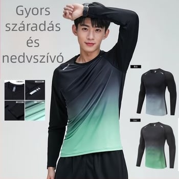 Férfi hosszú ujjú sportos póló, poliészter hálózati szövetből, lélegző és nedvességelvezető, vékony szabású, 180 g