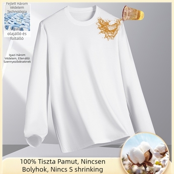 Uniszex hosszú ujjú póló, mercerisált pamut, kerek nyakú, laza szabás
