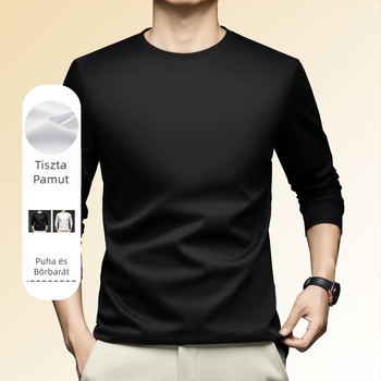 Uniszex hosszú ujjú póló, mercerisált pamut, kerek nyakú, laza szabás