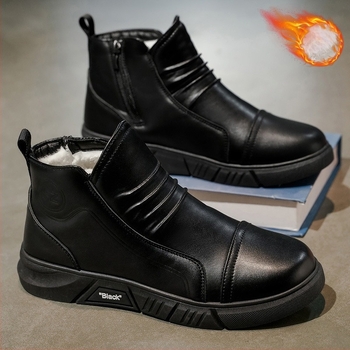 Hideg téli férfiaknak készült magas szárú bőrbottok, vastag szigeteléssel, felső része szintetikus bőr, PVC talp