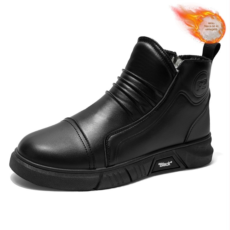 Hideg téli férfiaknak készült magas szárú bőrbottok, vastag szigeteléssel, felső része szintetikus bőr, PVC talp