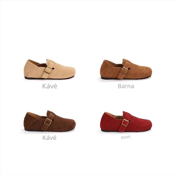 Női valódi bőrből készült slip-on lapos cipő, kerek orr, alacsony sarok, gumitalp