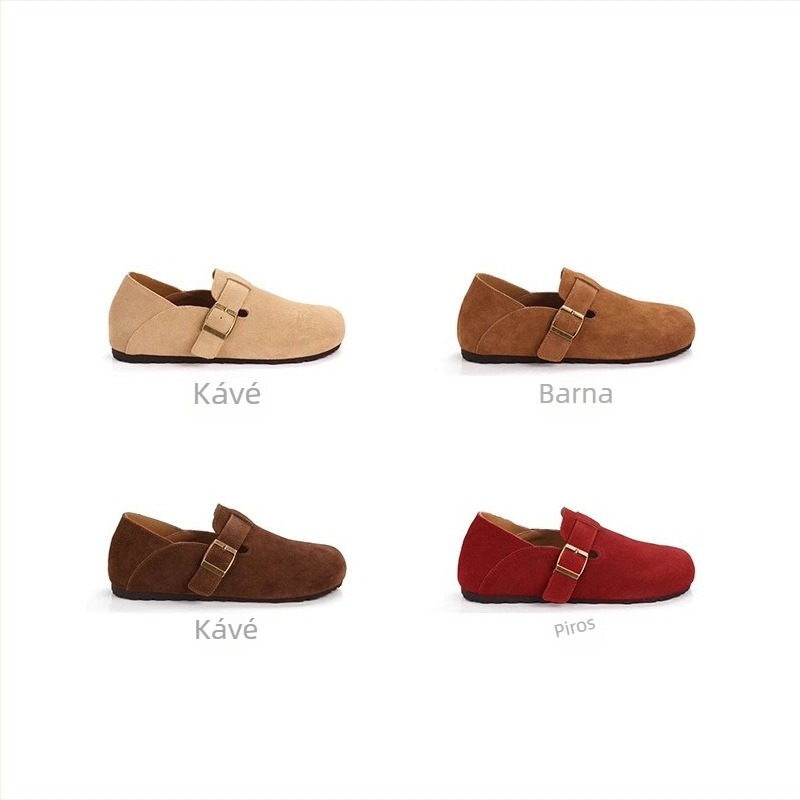 Női valódi bőrből készült slip-on lapos cipő, kerek orr, alacsony sarok, gumitalp