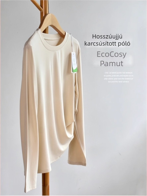 Hosszú ujjú póló, laza szabás, kerek nyakú, egyszínű, anyaga regenerált cellulóz rost