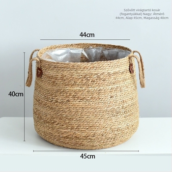 Kézzel készített fűből készült növénykosár – dekoratív tároló kosár, logónyomtatás elérhető