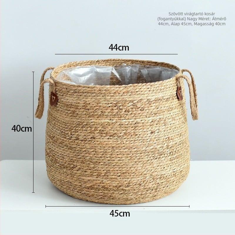 Kézzel készített fűből készült növénykosár – dekoratív tároló kosár, logónyomtatás elérhető