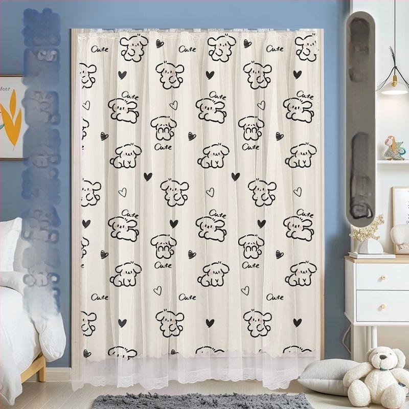 Fúrás nélküli Velcro függönyök, poliészter, csipke-nyomat, warp kötés, 40-70% árnyékolás, hálószoba/könyvtár/étterem számára, bay ablak és más típusú ablakokra