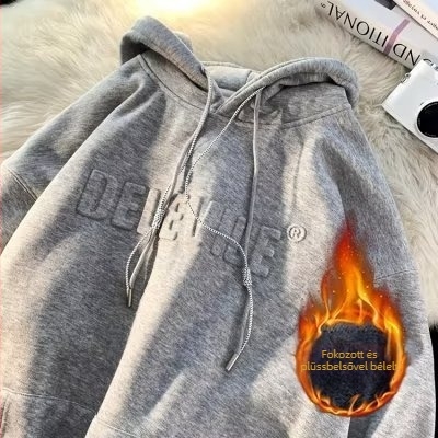 320 g nehéz vintage kapucnis pulóver, oversize szabás, hosszú ujjú, betűs mintázat, poliészter anyag
