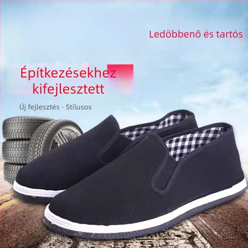 Uniszex vászon slip-on cipő elasztikus pánttal, kerek orr, alacsony felső rész, marhatenyés talp, PU belső talp