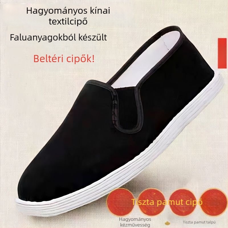 Uniszex vászon slip-on cipő elasztikus pánttal, kerek orr, alacsony felső rész, marhatenyés talp, PU belső talp