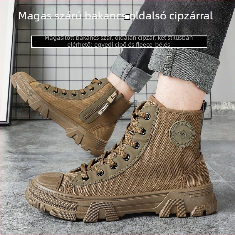 Biztonsági Martin cipő férfiaknak, cipzárral, magas felső rész, puha talp, csúszásmentes, fleece bélés
